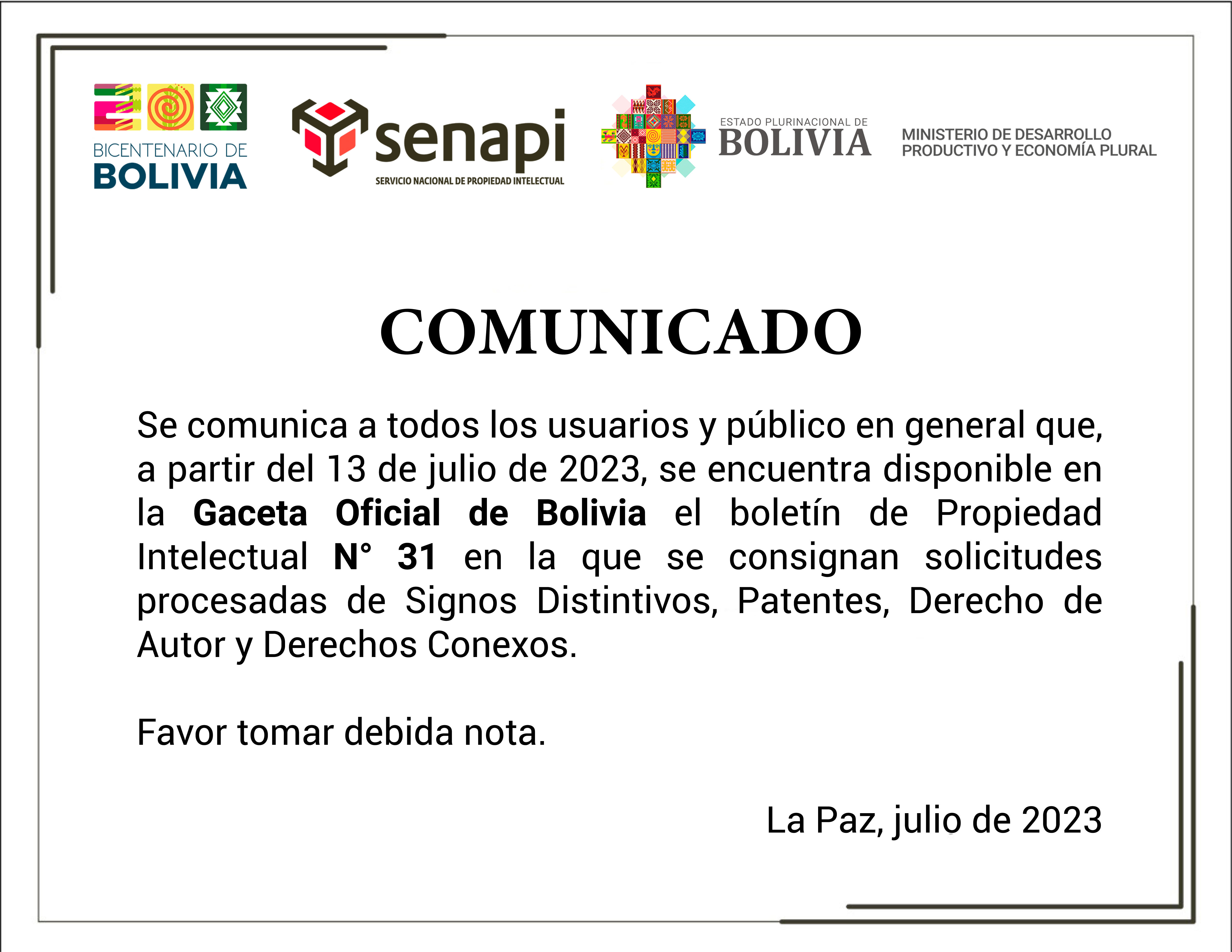 Gaceta de Propiedad Intelectual N° 31 Gaceta de Propiedad Intelectual N° 31
